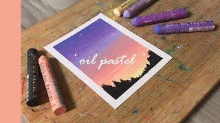 오일파스텔 풍경화 기초, 정말 간단한 노을 풍경 쉬운 그림그리기 초보 oil pastel drawing sunset sky landscape scenery