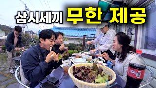 수십가지 음식을 끊임 없이 차려주는 섬마을 민박 생활