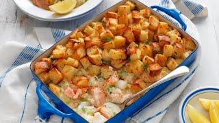 Seafood Mornay with Crunchy Garlic Bread Croutons