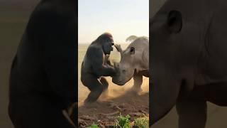 Gorilla vs. Rhino – Raw Power Collides in the Wild! #wildlife #aigenerated