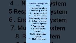 Human body systems Name