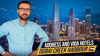 Luxury Address and Vida hotels in the Creek Harbour area. Dubai Real EstateNight Creek Harbour UAE