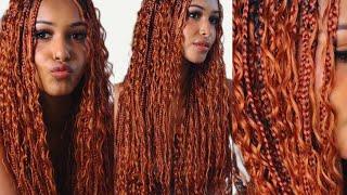 Giving myself ginger boho knotless braids|