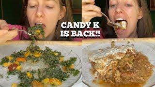 CANDY K MUKBANG!! Chef Prepared Casamance Kale and Fonio Salad & Lamb Moussaka with Eggplant