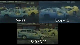 Ford Sierra / Opel Vectra A / Volvo S40 Car-Into-Car Crash Tests (60-70 Km/h ??)