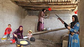 Khadija's efforts to finish plastering the hut and making local bread