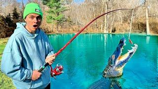 FISHING FOR DANGEROUS MONSTER IN BACKYARD POND!