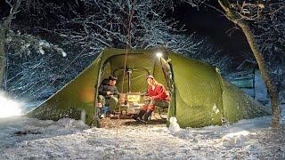 40cm 폭설 영하 10도에서 화목난로만으로 버티는 생존 설중 캠핑