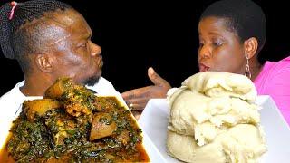 ASMR POUNDED YAM AND VEGETABLE SOUP WITH ASSORTED MEAT AFRICAN FOOD MUKBANG