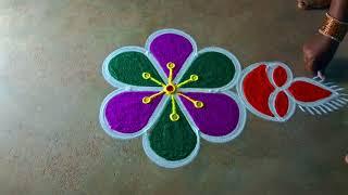 Aadi 18  flower villakku kolam3*2 aadipooram special rangoli muggulu kolamaadivelli Pooja kolam