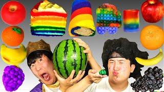 ASMR MUKBANG | Rainbow Desserts (FRUITS RICE CAKE, Push-pop, Crepe cake) Trading FOOD