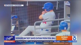 Dodgers bat boy saves Ohtani from foul ball