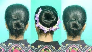 Donut Bun Hairstyle Tutorial / Khopa Hairstyle For Short Hair / Easy Messy Bun Hairstyle For Party