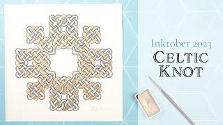 Drawing a Celtic Knot for Inktober 2023 | Fine Liner Pen and Gold Watercolour Process Video