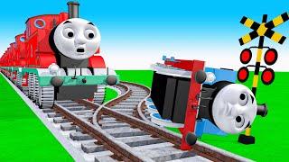 【踏切アニメ】あぶない電車 THOMAS FRIENDS and 2 SMART TRAINS Railroad Crossing Animation #1