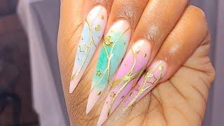 AURA NAILS USING AN OMBRE BRUSH | XL STILETTO NAILS| ACRYLIC NAILS | AURA NAILS