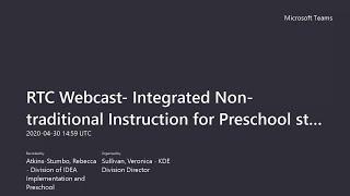 RTC Webcast - Integrated Non traditional Instruction for Preschool students