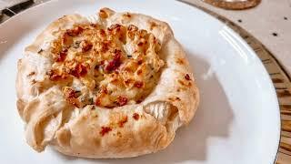 Camembert cheese baked in puff pastry.