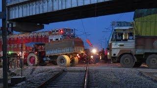 Extreme Situation!High Speed Trains Come But Gate Not Closed And Loaded Trucks Crossing