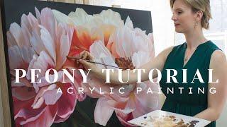 Peony Acrylic Painting Tutorial + Timelapse || Learn to Paint Peonies and Floral Still Life Pieces