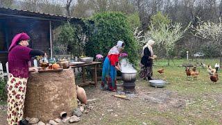 Cooking Lamb Broth in Ceramic Bowl in Tandoor