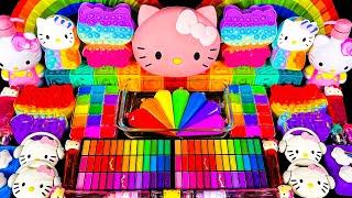 Slime Mixing Random with Piping Bags ASMR Rainbow Hello Kitty Slime with Colorful Eyeshadow Mixing