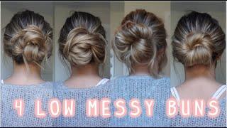 4 WAYS TO DO A LOW MESSY BUN! EASY LONG & MEDIUM HAIRSTYLES