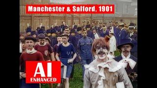 Manchester and Salford Harriers Parade,1901. AI Enhanced. BW. Details Recovered. Stabilised HD