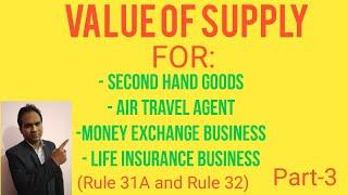 VALUE OF SUPPLY : FOR SUPPLIER OF SECOND HAND GOODS, MONEY EXCHANGER, AIR TRAVEL AGENT ETC.