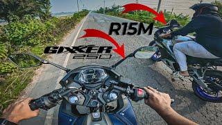 SUZUKI GIXXER SF 250 VS YAMAHA R15M || DRAG RACE