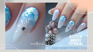 Milky White GLITTER OMBRE TUTORIAL - Latte Glitter Ombre készítés acryl géllel - Bodi Reni Nails