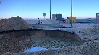 Big damage to the Beach Road at Strand in South Africa