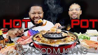 HOT POT SEAFOOD BOIL + KOREAN BBQ  SEAFOOD "HOT POT" MUKBANG .. EATING SHOW 먹방 .