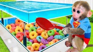 Bebê Macacos BonBon Se Esconde na Sala Secreta Sob a Piscina com o Patinho - BonBon em Português