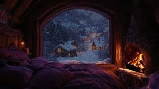 Peaceful Sleep in a Cozy Snowstorm: Relaxing Bonfire Ambience for Rest and Stress Relief 