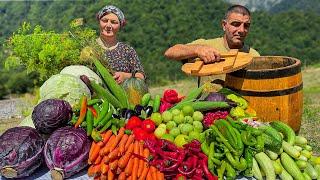 Storing and Cooking Vegetables according to the Old Rustic Method in a Barrel