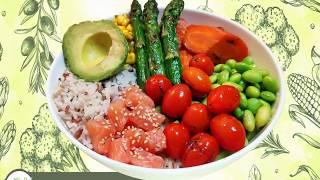 TV Display @ Poke Pro with veggies background