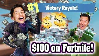 I SPENT OVER $100 ON FORTNITE!!! How to Get V-Bucks! Trolling My Dad 1V1! Double Victory Royale!