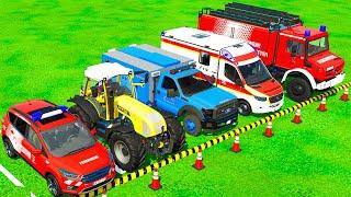 POLICE, TRACTOR, RESCUE CAR, AMBULANCE EMERGENCY, FIRE DEPARTMENT TRANSPORTING! FS22