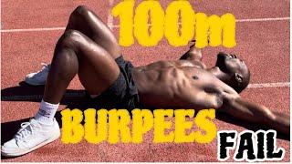 Burpee, squat and jump for 100m