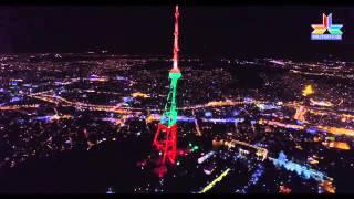 Tbilisi TV Tower Lit up in Lithuanian Flag Colors