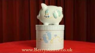 Embossed Ceramic Piggy Bank with Gift Box - My First Bank Boys Blue