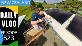 A fine day for roof repairs on the truck!  [Life in New Zealand #823]