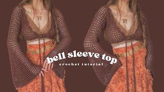 crochet bell sleeve tie front top / 70s, hippie, whimsigoth sweater