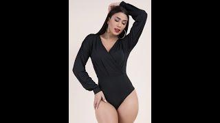 Girlmerry New solid color stretch V-neck sexy stylish bodysuit 033677