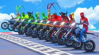 RED TEAM VS GREEN TEAM(SPIDERMAN, HULK, WUKONG, DEADPOOL) Racing Motorcycles Event Competition #1043