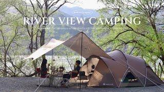 Refreshing spring camping with a blue river view