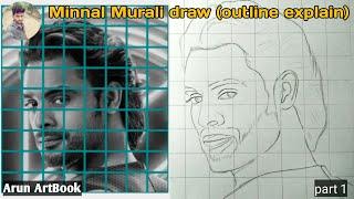 Minnal Murali Tovino Thomas Drawing tutorial | Part 1 | Grid method explain | Arun ArtBook