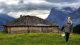 Happy life of a girl in the mountains in her great-grandmother's old house