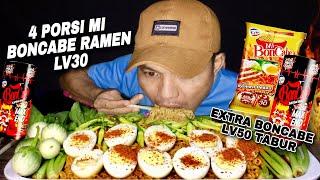 MUKBANG 4 MI BONCABE RAMEN Lv30 EXTRA BONCABE LV50 + TELUR DAN SAYUR TERONG|| SUPER PEDAS